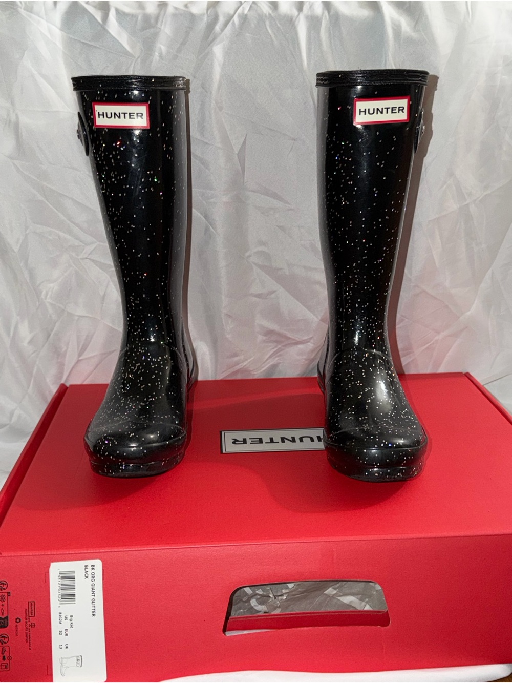 Hunter Kids Black Glitter Splash Rain Boots